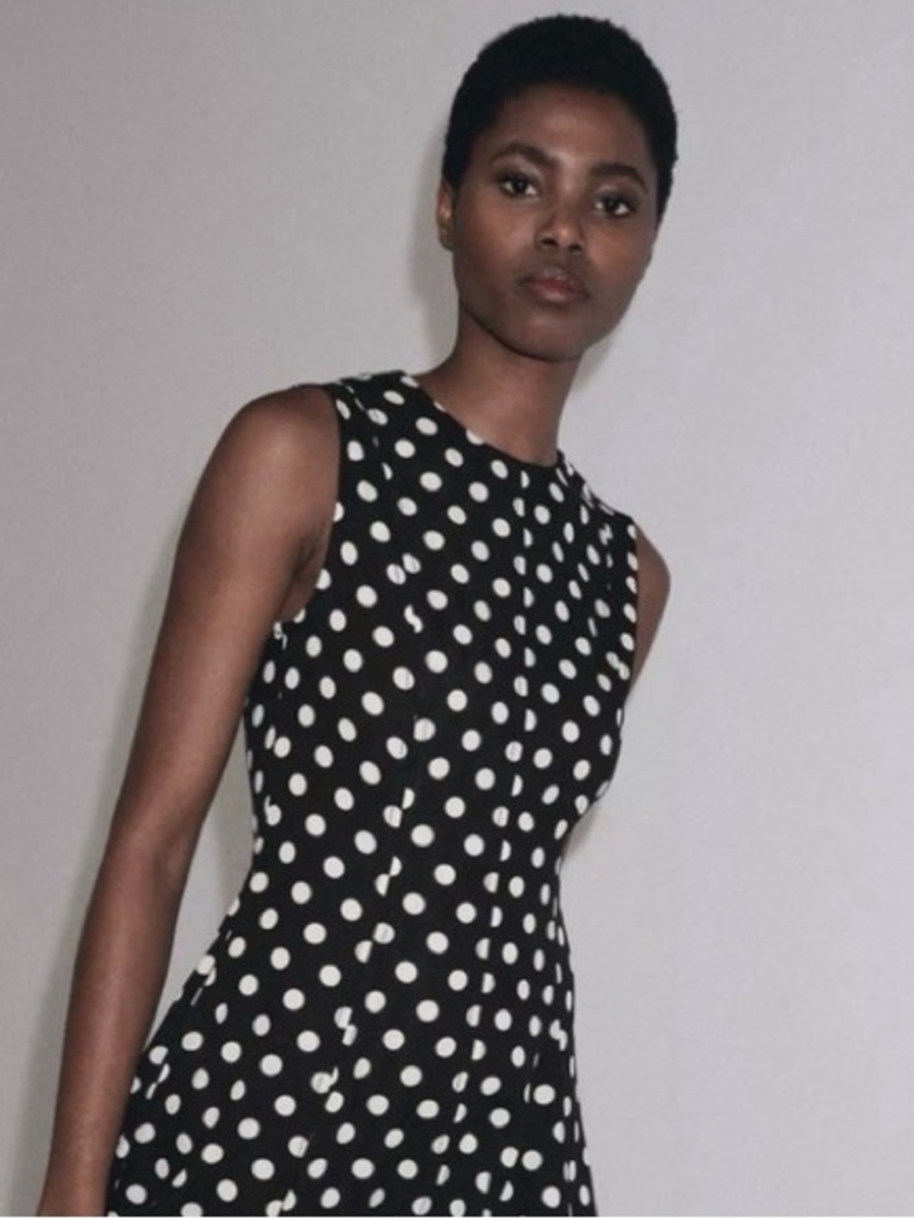 NWT. Zara ZW Collection Black/White Polka Dot Sleeveless Midi Dress. Size M. - Picture 2 of 11